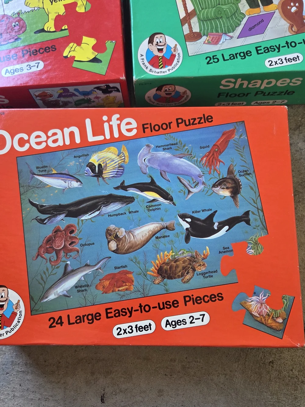 3 Kids Floor Puzzle Set - Colors, Ocean Life & Shapes - Multicolor